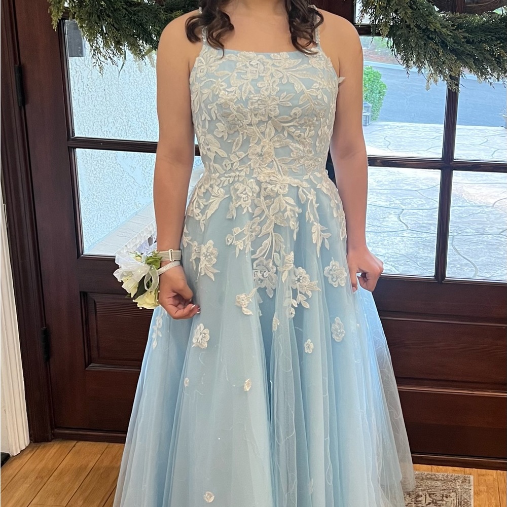 Light Blue Prom or Quinceañera Dress from JJ’s House, hemmed to 5’2. Size 6.